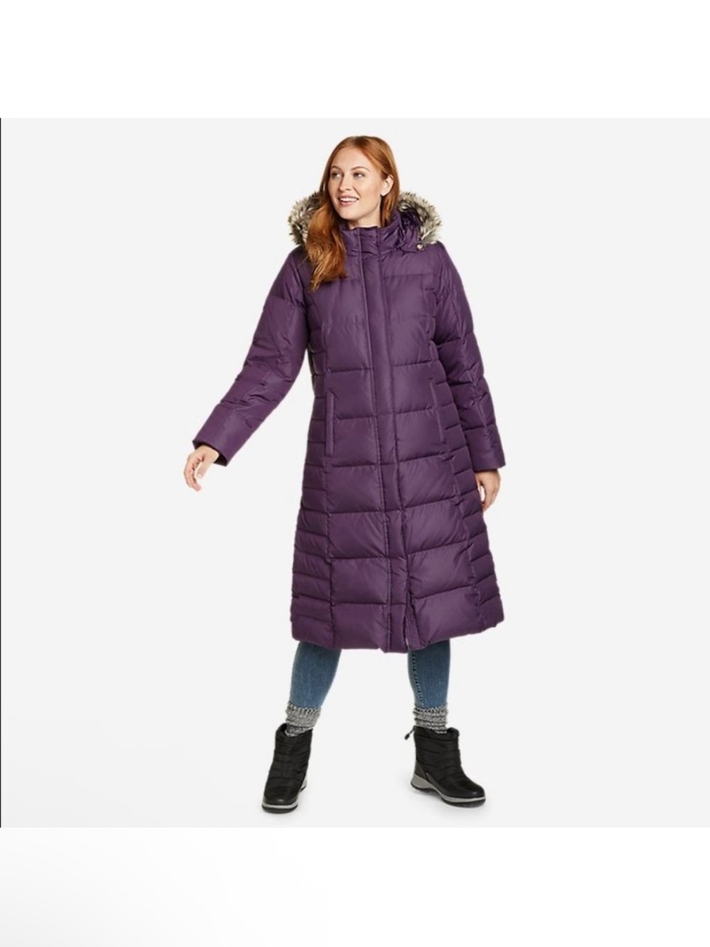 Eddie Bauer Lodge Down Parka Coat Detachable Faux Fur Hood 650 Premium Down LG
